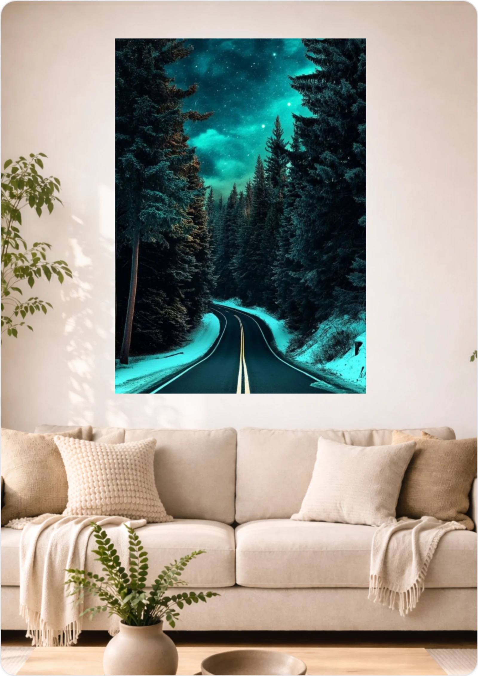 Affiche Route Forestière Nocturne A3 Sans Cadre – Poster Nature Mystique et Nuit Étoilée
